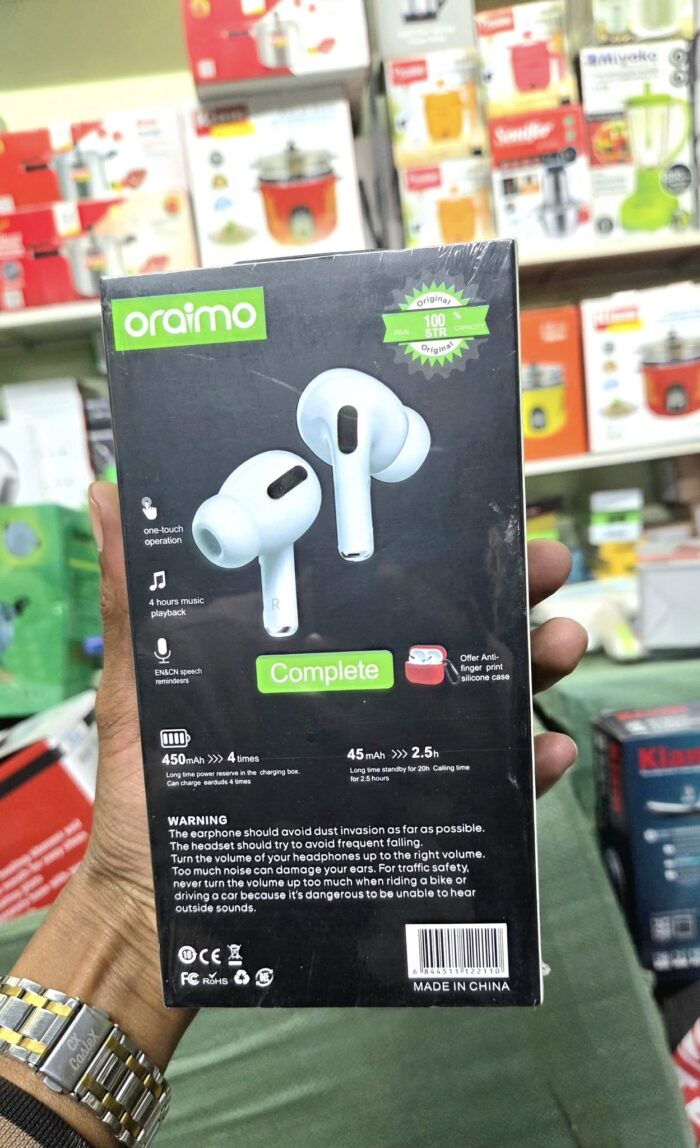 Oraimo Original Earbuds – One-Touch Control, HD Calling, 20H Standby, Charging Case Included - Image 2