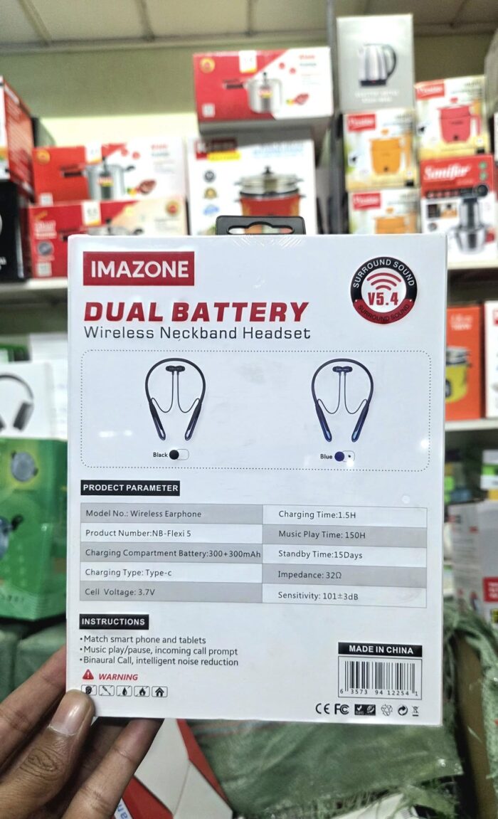 IMAZONE NB-Flexi 5 Dual Battery Wireless Neckband – Bluetooth 5.4, 150H Playtime, Noise Reduction - Image 2