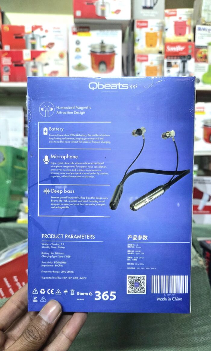 Qbeats Magnetic Neckband – Bluetooth 5.3, Deep Bass Sound, 20H Playtime, Type-C Charging - Image 2